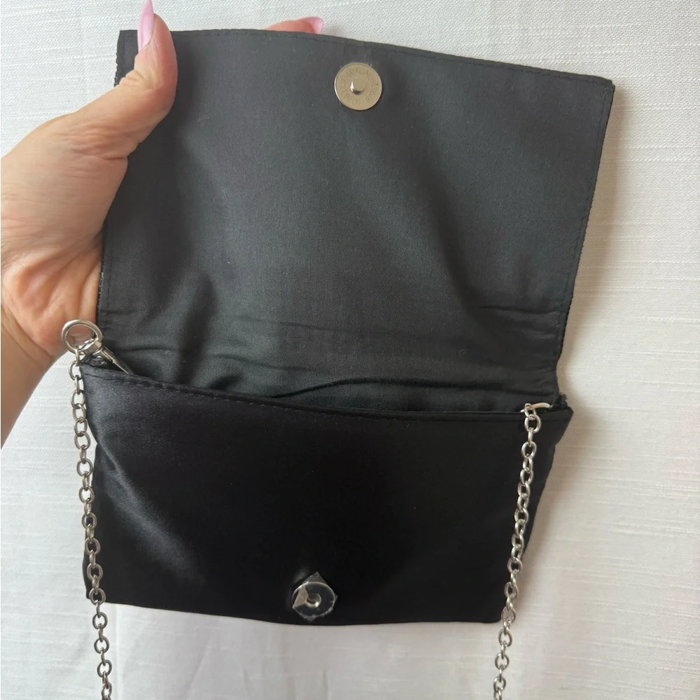 Amber Sceats Stella Rhinestone And Black Satin Crossbody Bag Purse